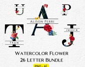 Watercolor Flower Letter Monogram Bundle (PNG Digital Download)