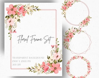 Floral Frame Set PNG, Wedding Wreath Clipart, Floral Wreath Png, Wreath Clipart, Birthday Wreath Png, Rectangular Frame Png, Circle Frames