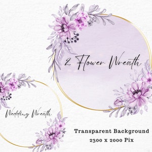 Lila Kreis Kranz Set, Aquarell Blumenkreis Kranz, Hochzeitskranz Png, Digitaler Kreis Rahmen, Weihnachtskranz, Geburtstagskranz