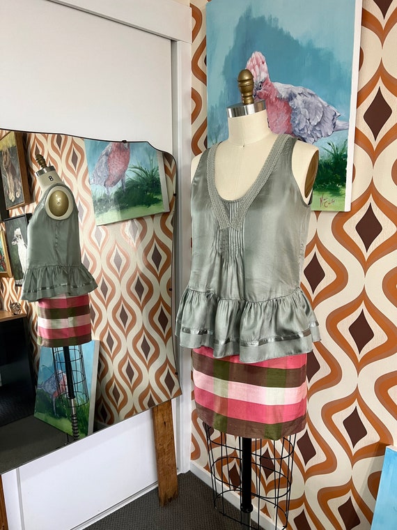 Retro vintage silk mini skirt. Fully lined. Pinks… - image 2