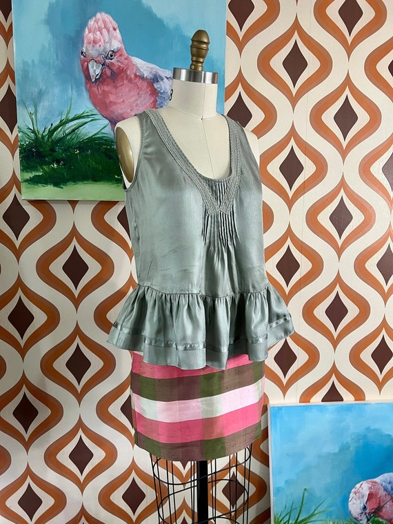 Retro vintage silk mini skirt. Fully lined. Pinks… - image 5