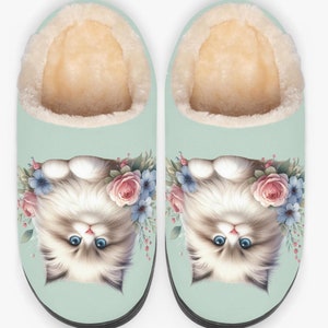 Fluffy Floral Kitty Kat Slippers – Cute & Cozy Footwear for Cat Lovers