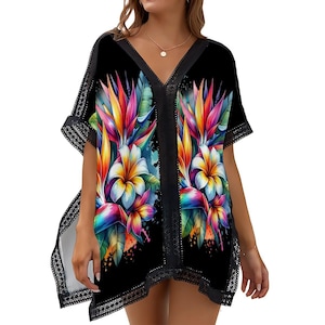 Hawaiian Tropical Flower Beach Swimsuit Cover-Up | Vacation Getaway | Cruise Pool Beach | Island