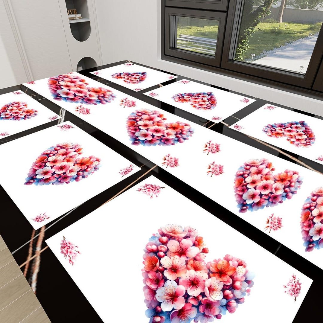 Cherry Blossom Table Runner Placemat Set | 7 Pieces | Dining Table ...