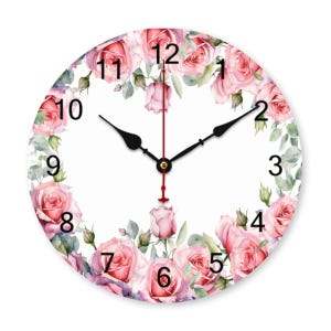 Pink Roses PVC Wall Clock without Scale