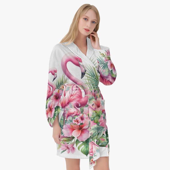 Pink Flamingo Women's Loose-fitting Bathrobe UK