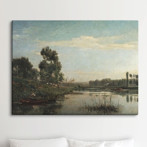 Morning River Peel and Stick Landscape, Oise in Auvers, Pastoral Wall Art Print. LAN019