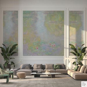 Claude Monet Peel and Stick oder Traditionelle Tapete von Seerosen in Pastellfarben für die Wanddekoration. MON012 Bild 9