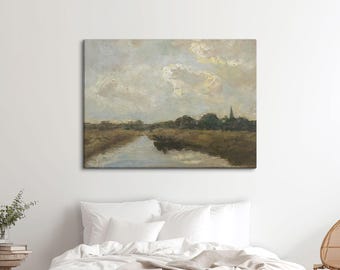 Print of antique oil painting. Brown and green colors for a muted decoration. Affordable self-adhesive paper and rolled canvas. LAN017