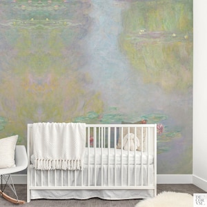 Claude Monet Peel and Stick oder Traditionelle Tapete von Seerosen in Pastellfarben für die Wanddekoration. MON012 Bild 7