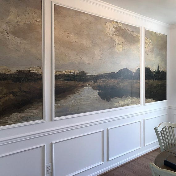 Oil painting landscape wall mural, Peel and Stick Wallpaper for a transitional decor style, Vintage decoration. LAN017