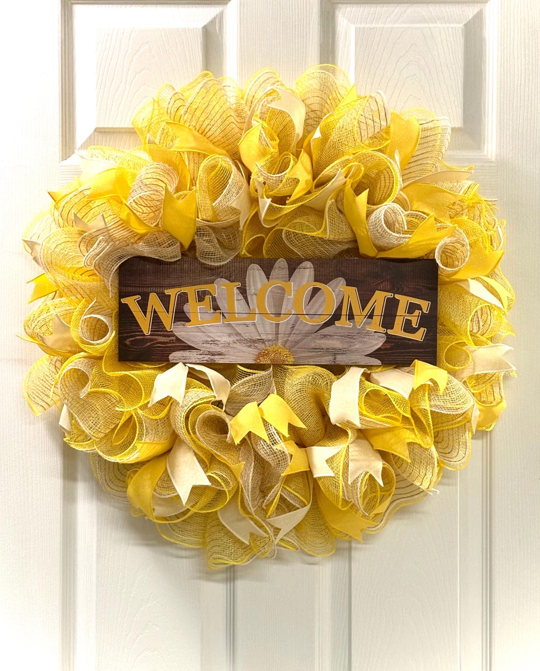 Daisy Welcome Wreath Yellow Spring Door Decor Etsy