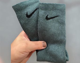 Dyed Nike Socks, Tie Dye, Crew Socks, Sports, Fashion, Trendy, Handmade,Fall, Comfy,Casual, Cozy, Ombre, Workout, Green,Sage,Forest Green