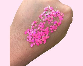 Glitter Gel Face and Body Makeup, Hair, Face, Party, Costume,Crown, Princess,Birthday, Fuschia,l,Pink,Valentines, Breast Cancer Awareness
