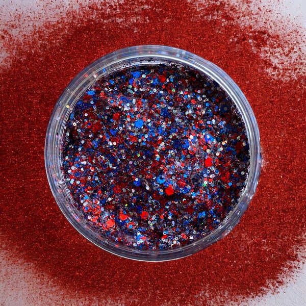 Glitter Gel Face and Body Makeup, Hair, Face, Costume, Sports, Softball, Cheer,American, Holographic,Blue, Red, Silver, Sequin, July