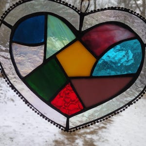 Patchwork Glass Heart Suncatcher, Whimsical Window Decor