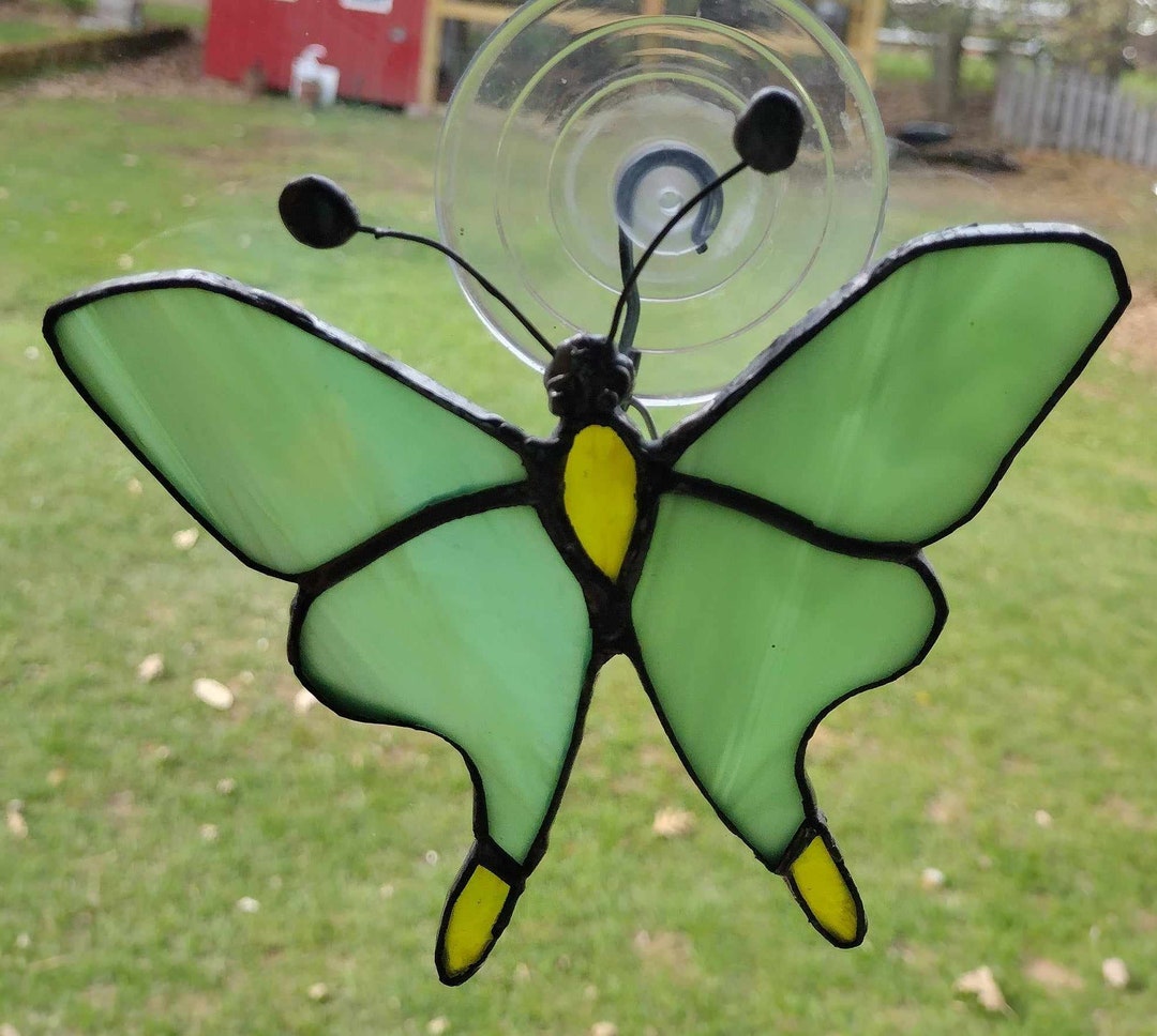 Green Stained Glass Moth Window Hanging - Etsy