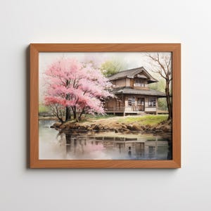 Japanese Zen Garden Print: Cherry Blossom Painting (Digital Download)