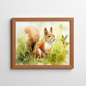 Impressão de esquilo em aquarela: arte de animais da floresta, decoração de berçário (download digital)