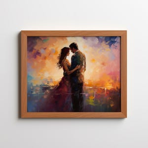 Abstract Couple in Love Art Print: Romantic Embrace Painting (Digital Download)