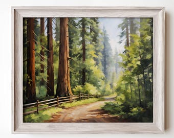 Ancient Forest Trail Printable Wall Art – Nature Landscape Painting, Woodland Path Decor, Digital Download
