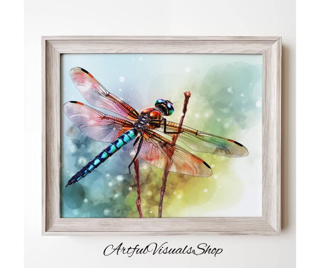 Colorful Dragonfly Watercolor Print: Nature Wall Art (digital Download ...