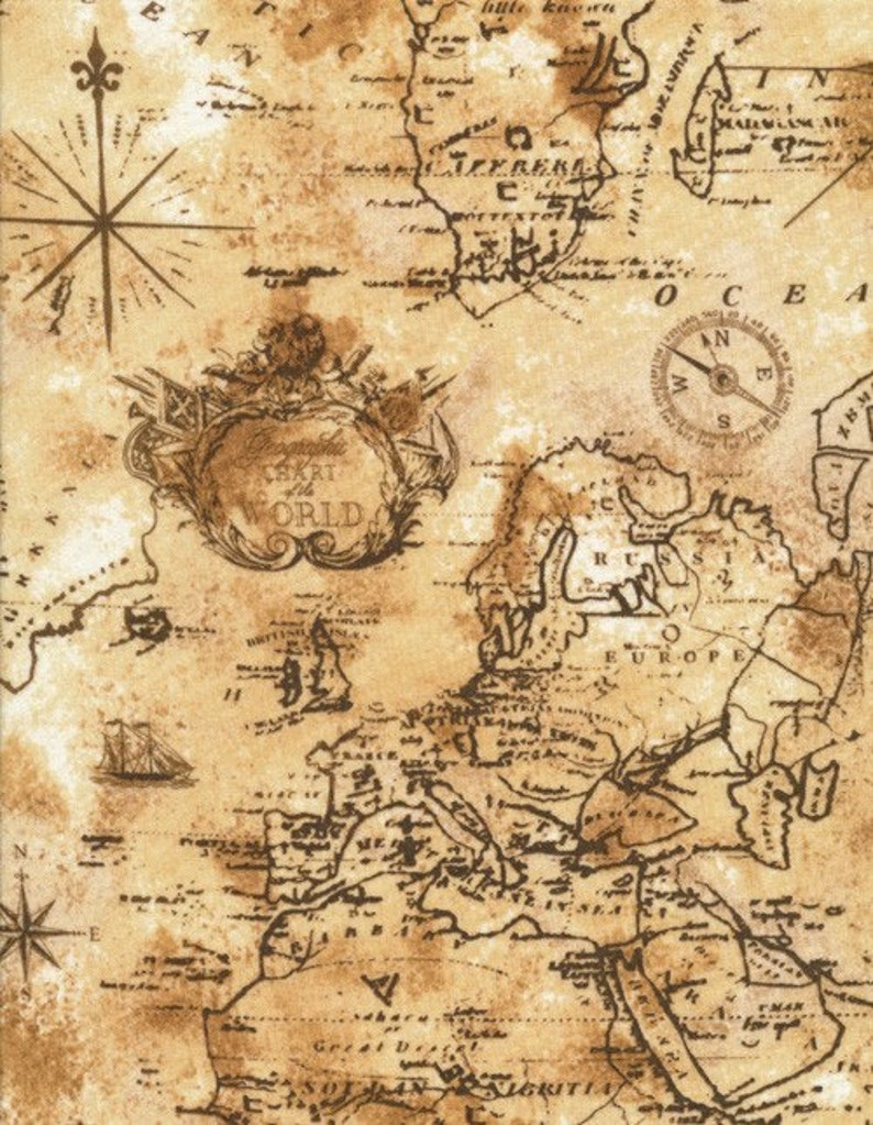 Timeless Treasures World Map Fabric in Sand By the Yard  Etsy