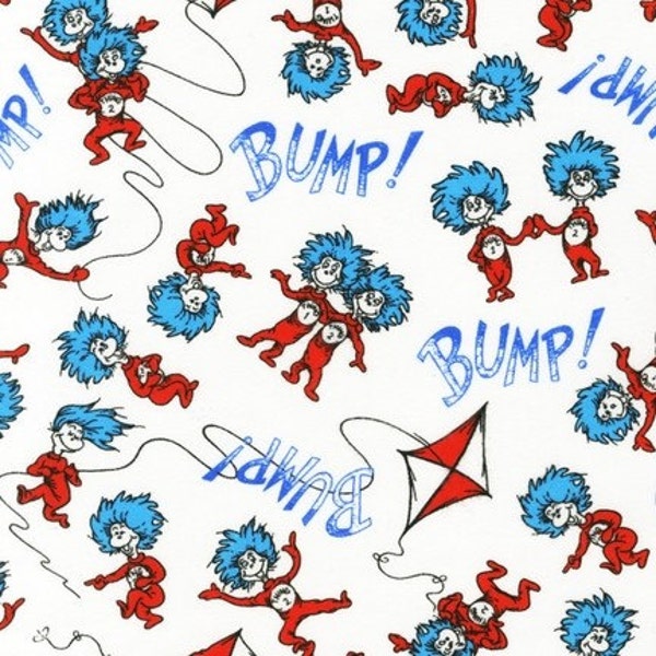 Dr. Seuss, Bump Thing 1 and Thing 2 in Bright FLANNEL Fabric - By the Yard