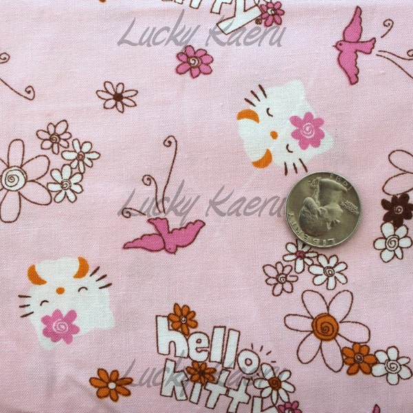 Hello Kitty, Kitty and Flowers Pink Fabric - Half Yard