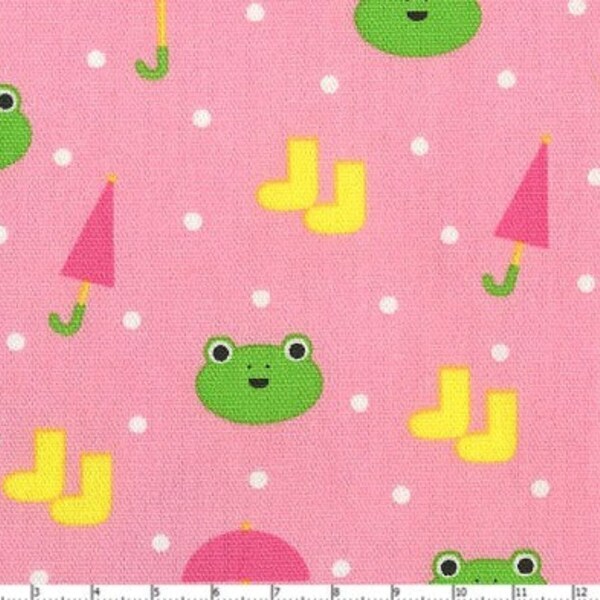 Minny Muu Plus Frog Umbrella Boots on Pink Japanese Fabric - Half Yard