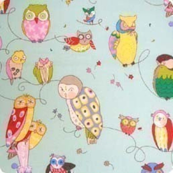 Alexander Henry Spotted Owl Fabric on Light Blue - By the Yard