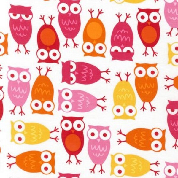 Ann Kelle Urban Zoologie, Owls Pink Fabric - REMNANT Size 23 Inches by 44 Inches