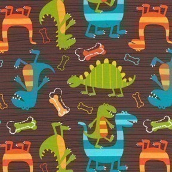 Michael Miller Dino Dudes Brown Fabric - By the Yard