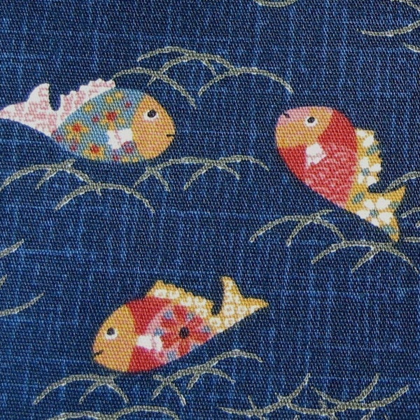 Fish on Indigo Blue Japanese Fabric - By the Yard