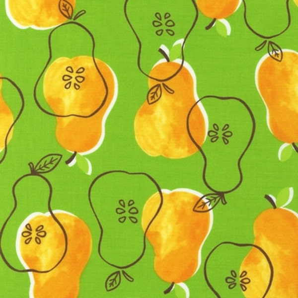 SALE Monaluna Metro Market, Pears on Green Fabric - By the Yard