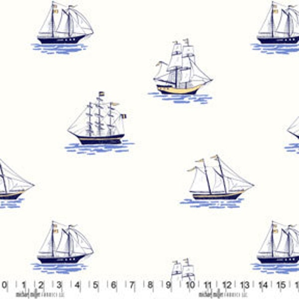 Sarah Jane, Out To Sea, My Favorite Ship Blue Fabric - Half Yard