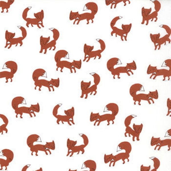 Aneela Hoey,  Walk in the Woods, Foxlets in Icing White Fabric - By the Yard