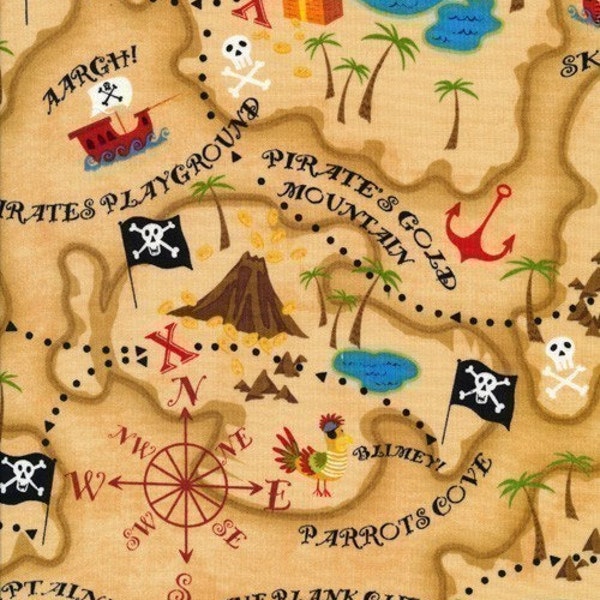 Pirate Map Fabric on Natural - By the Yard