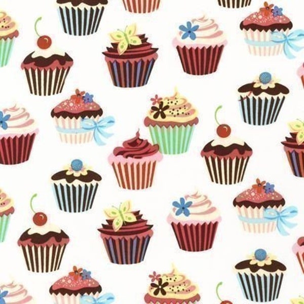 Sweet Tooth Cupcakes on White Fabric - By the Yard