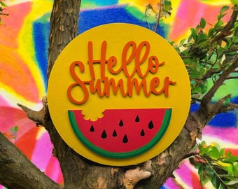 Houten deurbord Hello Summer: watermeloendecor