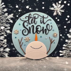 Let It Snow Wood Wall Plaque - Snowflake Christmas Decoration 11.75x11.75 Inches