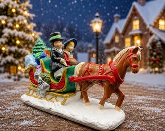 Su una slitta trainata da un cavallo - Figurina vittoriana di una gita natalizia in slitta