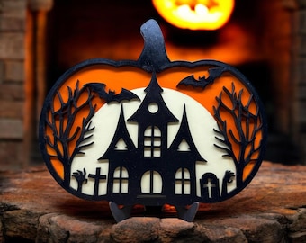 Halloween Pumpkin Centerpiece: Spooky House Graveyard Decor