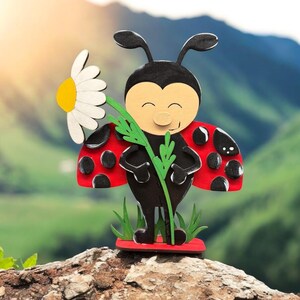 Ladybug Figurine with Daisy: Whimsical Home Decor
