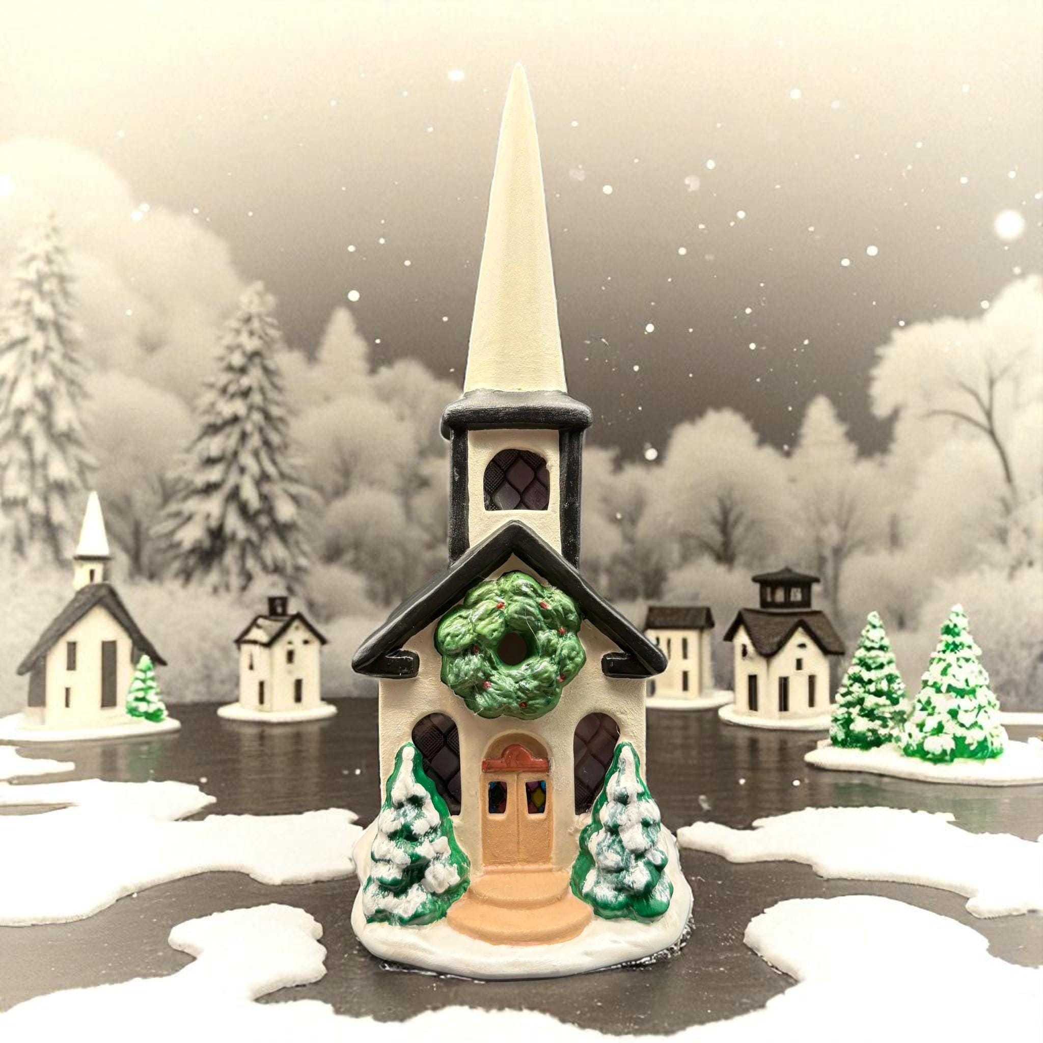 White Ceramic Light up Church - Etsy