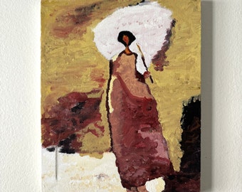 Original Abstract Figure Oil Painting on Small Canvas Exquisite Handmade Art for Wall or Table Decor - Perfect Unique Gift for Him or Her