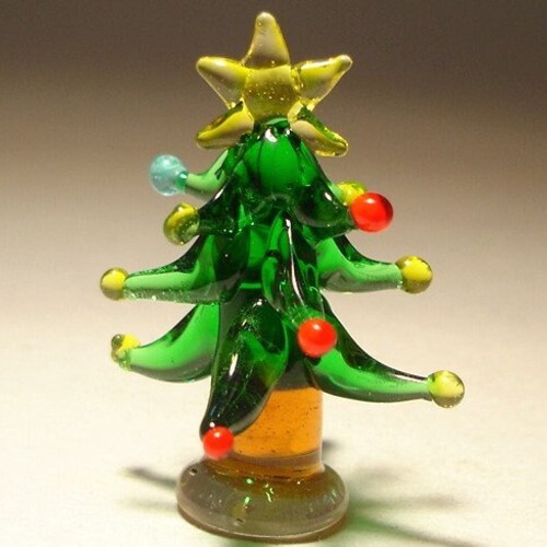 Handmade Blown Glass Art Christmas Tree Figurine In With A Etsy