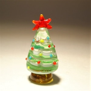Handmade Blown Glass Christmas Tree Figurine with Red Star