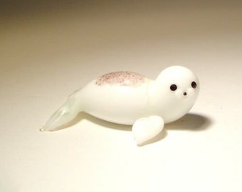 Tiny Original Blown Glass statue Fur Seal blue ball blown Murano handmade Walrus