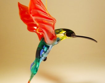 Blown Glass Figurine Bird Hanging Blue Yellow /& Red Head HUMMINGBIRD Ornament